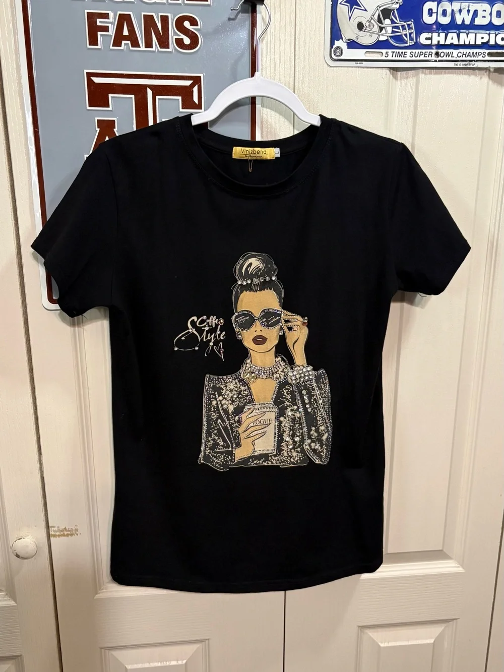 Vinezbena Black Graphic Coffee Girl Tee - Picture 1 of 7